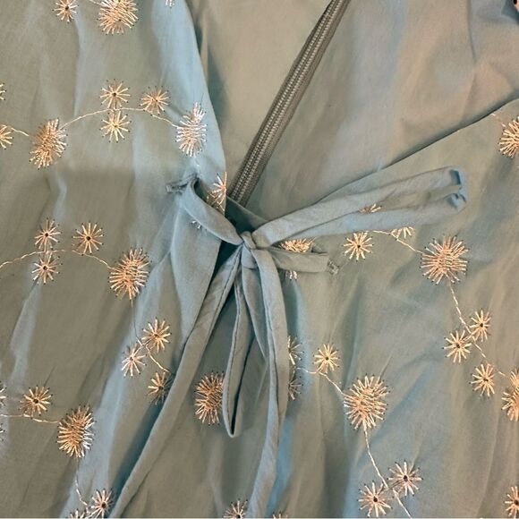 J. Peterman Dress Midi Size 12 Blue Floral Embroidered Vintage Gatsby Style - Picture 7 of 13